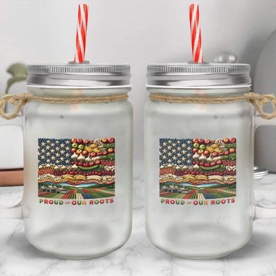 Roots of Pride: Eco-Friendly Harvest Flag Design Mason Jar Cups