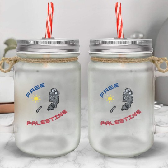 FREE PALESTINE, FREE GAZA PALESTINE. Mason Jar Cups