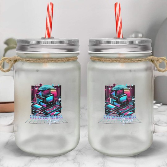 Retro Neon Programmer Vibes 90s Mason Jar Cups