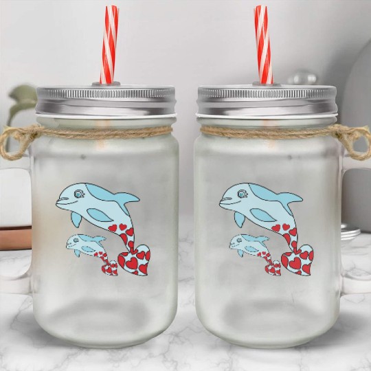 The Endearing Dance of Dolphin Mom and Kid Mason Jar Cups