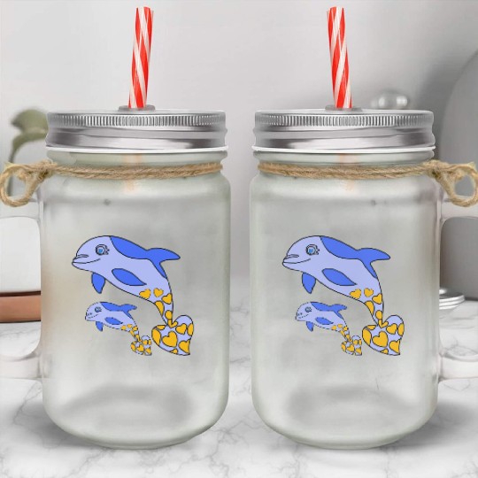 The Endearing Dance of Dolphin Mom and Kid Mason Jar Cups