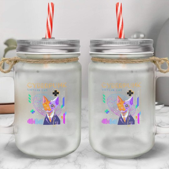 Cyborg Retro Gamer Scifi Mason Jar Cups