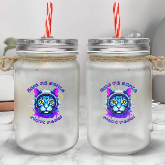 Neon cat give me space right meow Mason Jar Cups
