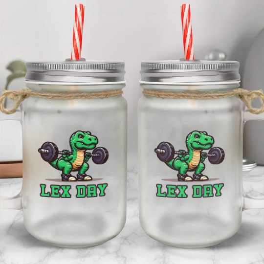 Legs day funny gym dino Mason Jar Cups