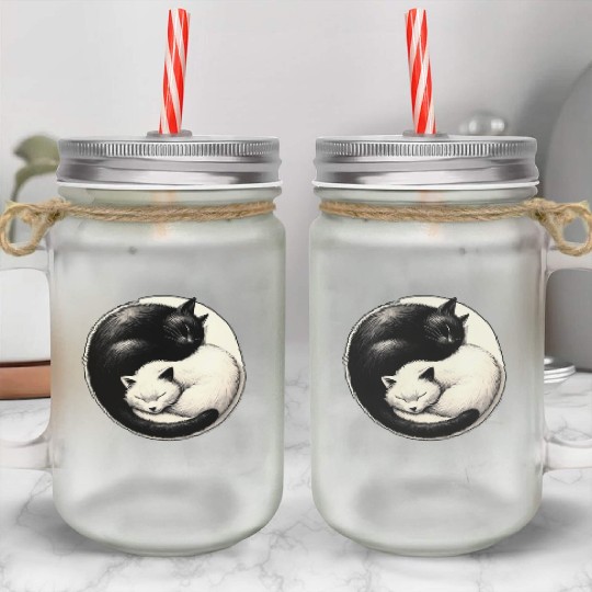 Yin and yang cats sleeping Mason Jar Cups