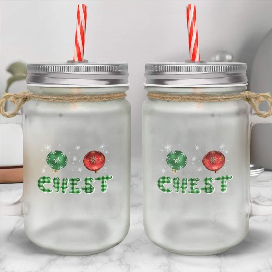 Chest Nuts Christmas Couple Funny Matching Mason Jar Cups