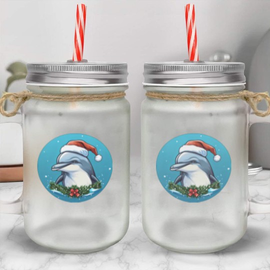 Dolphin Christmas Mason Jar Cups