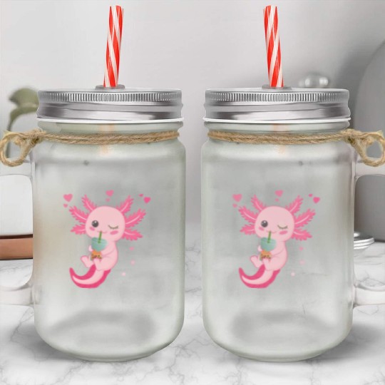 Boba Tea Bubble Tea Milk Tea Axolotl Mason Jar Cups