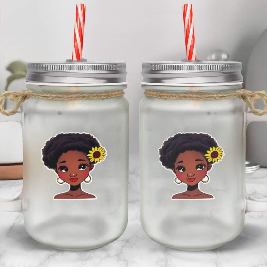 Black girl with sunflower Mason Jar Cups