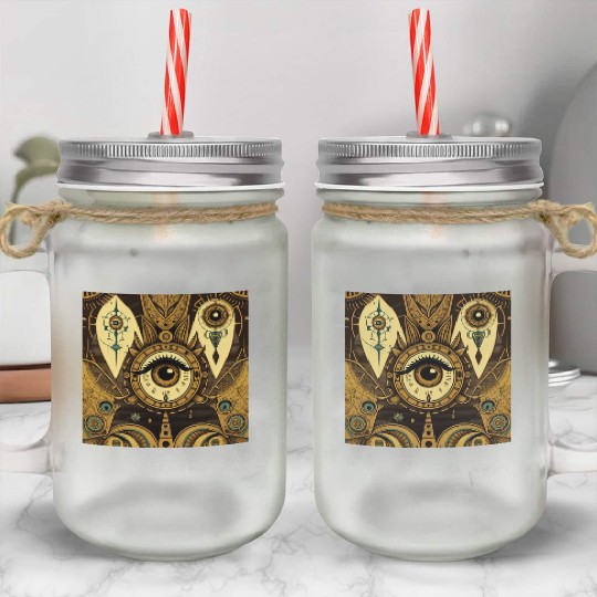 Abstract New Age 1920s Steampunk Design Mason Jar Cups