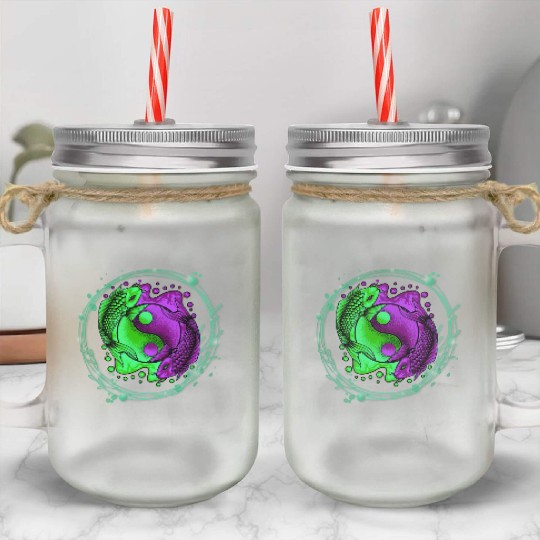 Yin Yang Yoga Japanese Koi Fish Mason Jar Cups