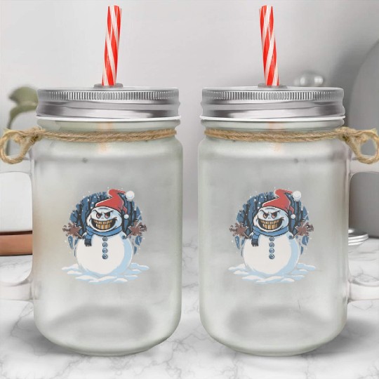 frosty snowman creepy Mason Jar Cups