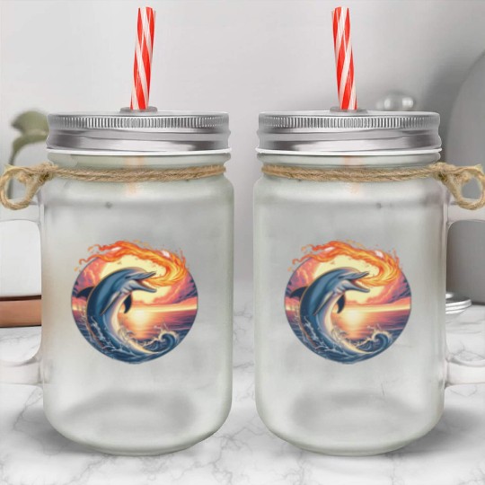 Fire-breathing dolphin sunset Mason Jar Cups