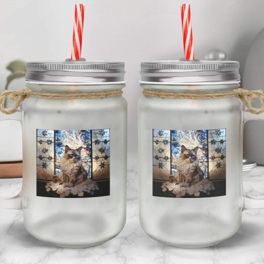 Ragdoll cat in stained glass Mason Jar Cups