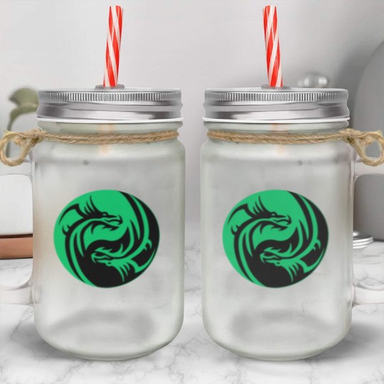 tow Dragonball in circle green and black Mason Jar Cups