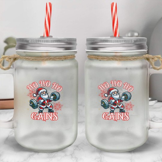 Santa Claus Christmas workout Mason Jar Cups