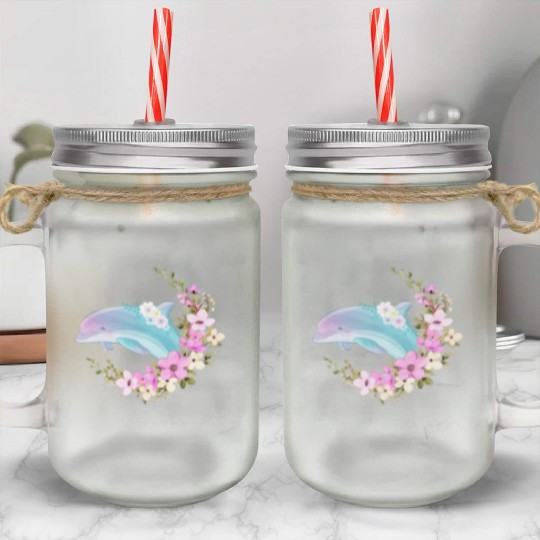 Dolphin Flower Floral Mason Jar Cups