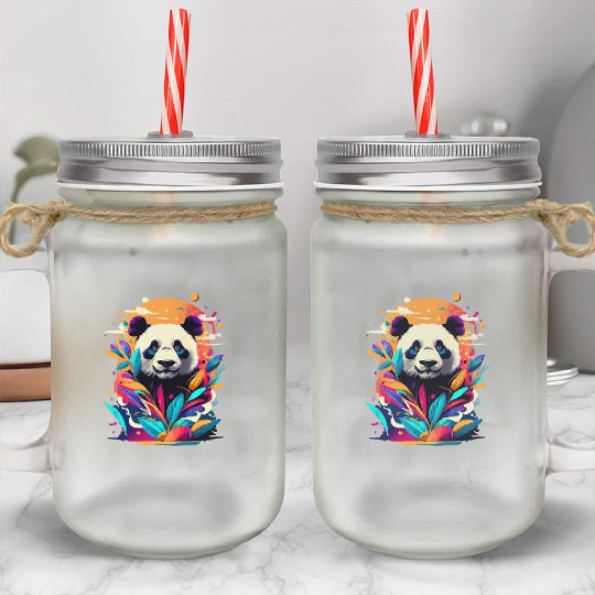 Giant Panda Colourful - Cute Panda Bear Bamboo Mason Jar Cups