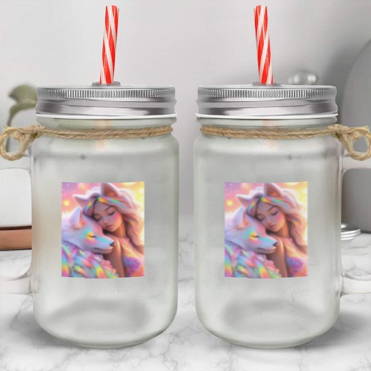 Rainbow Friends - White Wolf and Girl Mason Jar Cups