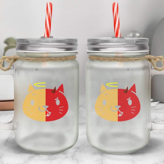 Two Face Cat Angel And Devil Mason Jar Cups