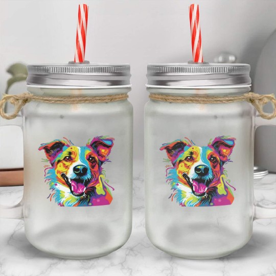 Watercolor Colorful Jack Russell Terrier Mason Jar Cups