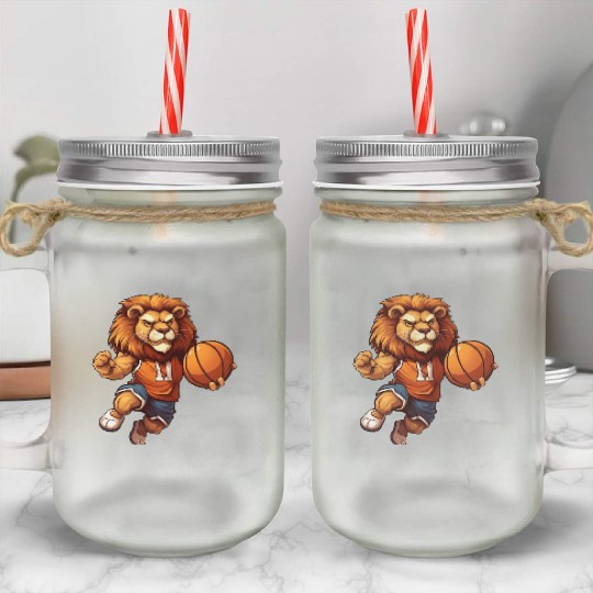 Basketball player lion Mason Jar Cups