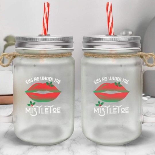 Kiss me under the Mistletoe Ugly Christmas Sweater Mason Jar Cups