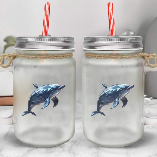Geometric Style Dolphin Mason Jar Cups