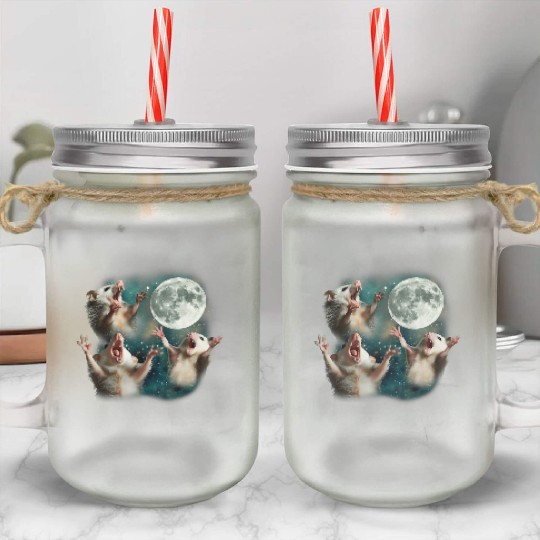Three Possum Moon 3 Opossum Funny Weird Cursed Mem Mason Jar Cups