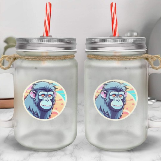 Ape Monkey Illustration Mason Jar Cups