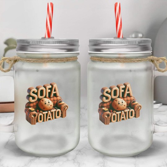 Couch Potato Humor 3D Illustration Mason Jar Cups