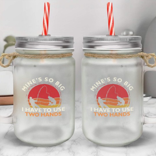 Funny Fishing Mine's Big Use Two Hands Bass Fish Mason Jar Cups