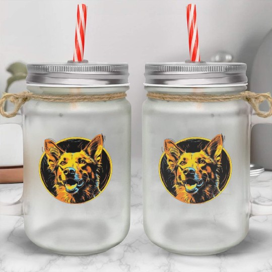 German Shepherd Funny Dog Street Art Comic Pet Mason Jar Cups