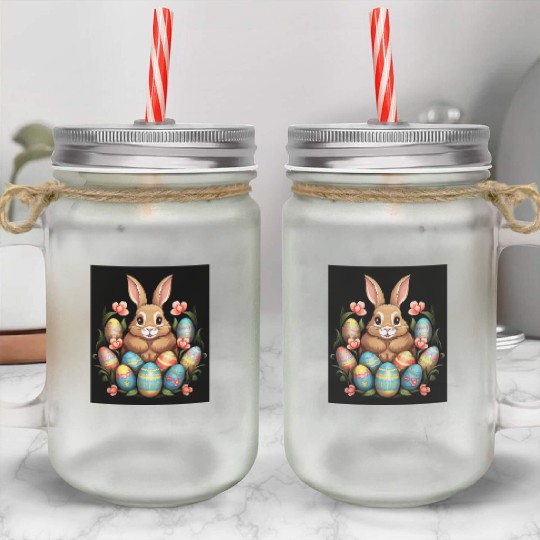 Easter Bunny Rabbit Colorful Eggs Easter Egg Hunt Mason Jar Cups