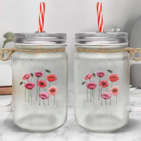 Poppies, spring bloomers, summer, flower, vintage. Mason Jar Cups