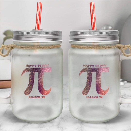 Happy Pi Day March 14th Purple Pink glitter letter Mason Jar Cups