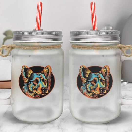 German Shepherd Funny Dog Street Art Comic Pet Mason Jar Cups