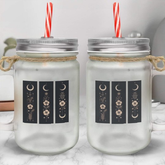 Moon phases with wild flowers and constellations Mason Jar Cups