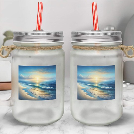 Serene Seaside Sunrise Mason Jar Cups
