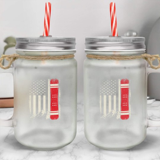 Snowboarding 4th of July Distressed USA Flag Mason Jar Cups