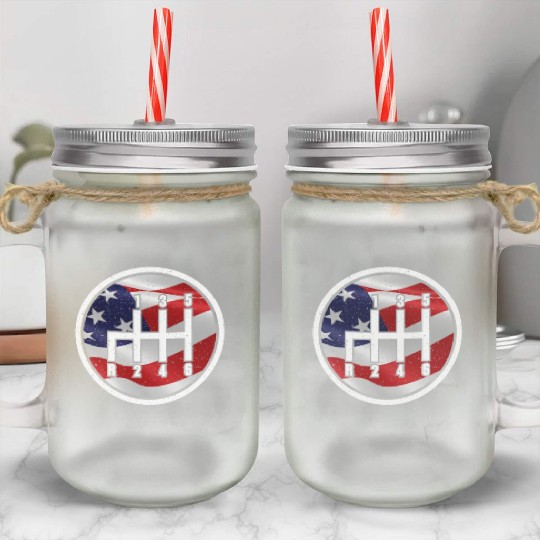 American Flag Muscle Car 6 Gears Knob Car Mechanic Mason Jar Cups