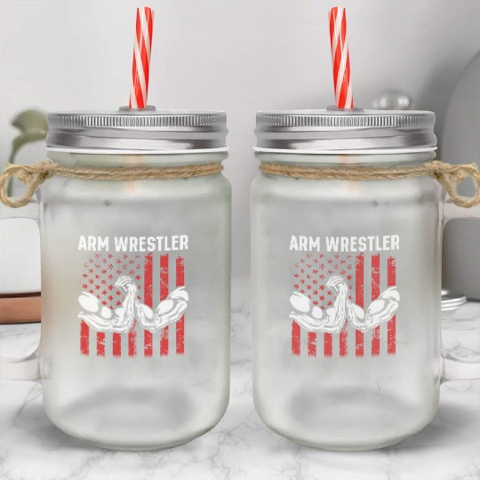 Armwrestling Arm Wrestler US Flag Arm Wrestling Mason Jar Cups