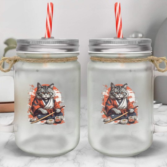 Cat Samurai Sushi Mason Jar Cups