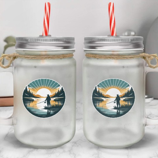 Serene Sunrise Fishing - Peaceful Morning Lake Mason Jar Cups