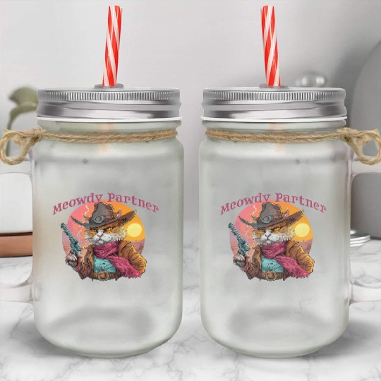 Purrfect Outlaw Showdown - Meowdy Partner Mason Jar Cups