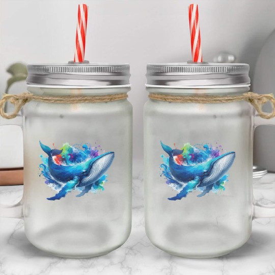 Blue Whale Colourful background Mason Jar Cups