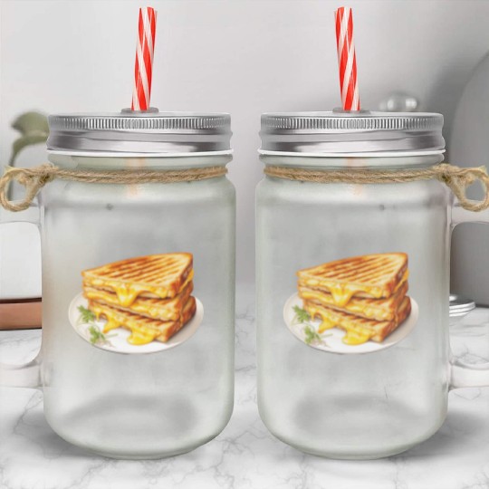 Plate of Grilled Cheese Sandwich Mason Jar Cups