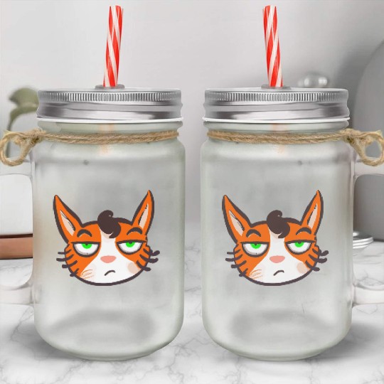 Orange Grumpy Cat Green Eyes Mason Jar Cups