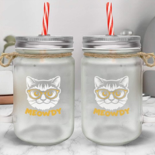 Meowdy Funny Kitty Michigan Gift Mason Jar Cups