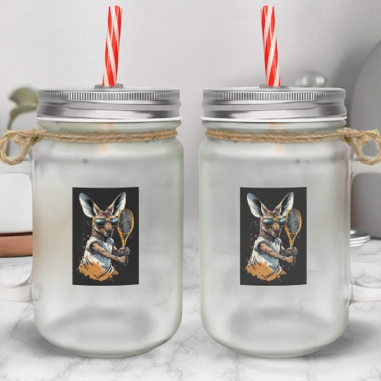 Kangaroo play tennis Mason Jar Cups